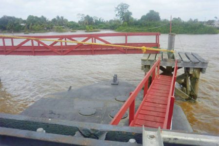The makeshift ramp used to get the stranded passengers off the MV Kanawan yesterday morning.
