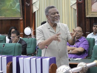 Prime minister Samuel Hinds during the debate on Tuesday.  