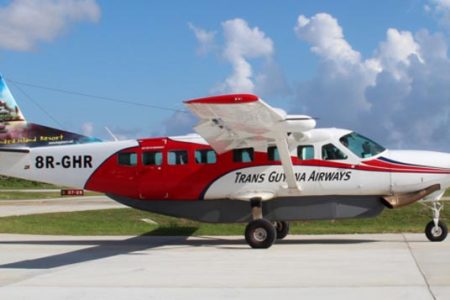 A Trans Guyana aircraft at the Ogle Internationl Airport
