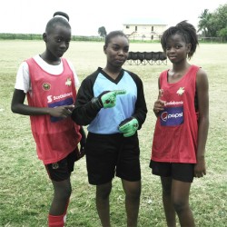 East Ruimveldt scorers from left to right Deborah Waldron, Decaycia Norville and Troyann Barton 