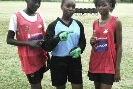 East Ruimveldt scorers from left to right Deborah Waldron, Decaycia Norville and Troyann Barton
