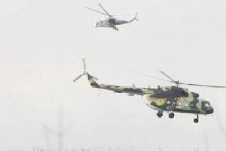 Ukrainian helicopters take off after delivering troops to Kramatorsk. Reuters/Marko Djurica
