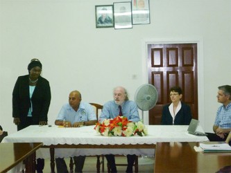 CPCE Principal Viola Rowe (left) welcoming the participants (Ministry of Education photo)
