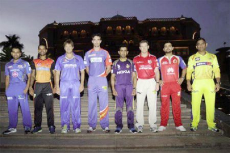  The eight IPL captains at yesterday’s opening ceremony in Abu Dhabi. (photo courtesy of IPLT20.com)