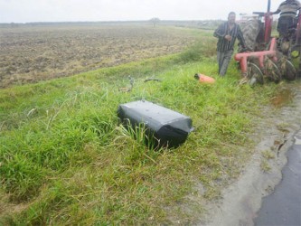 The fuel tank from the Banks DIH truck at the side of the road