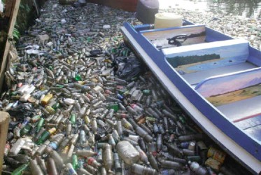 This is the state of the Port Kaituma River. Hundreds of persons living further up the river utilise the river  water for cooking, cleaning, drinking and personal use. It is feared that the dumping of garbage in the river can cause a health crisis.