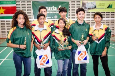 The Guyana Badminton team which won 10 medals at the April 18-20 tournament in Suriname 