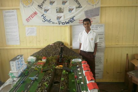 Hydropower: Annandale Secondary School’s Hydropower project on display at the National Science Mathematics and Technology Fair which opened yesterday at the Anna Regina Secondary School, Essequibo Coast.
