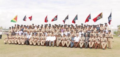 The officers participating in the Police Officers’ Annual Conference pose with President Donald Ramotar, Minister of Home Affairs Clement Rohee and acting Police Commissioner Seelall Persaud.  