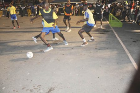 Action as the Guinness Greatest of the Streets football tournament got underway in Linden Tuesday.
