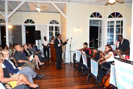 First Lady Deolatchmee Ramotar, President Donald Ramotar, Canadian High Commissioner Dr. Nicole Giles and others at an Easter concert at which members of the Clemsville Music Ensemble entertained the guests. The event was hosted by the Canadian High Commission. (GINA photo)