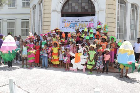 The students with their Easter-themed hats after the parade
