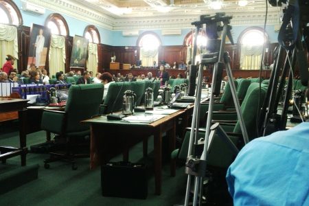 The empty chairs after the opposition members walked out today.