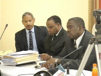  (from left) Andrew Pilgrim, who represents Walter Rodney’s wife and children and Keith Scotland, who represents Donald Rodney sitting at the CoI.  