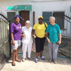 Sister Judith Schmelz (right) with GWMO President Simona Broomes (second, right) and two other Sisters of Mercy at last Sunday’s clean up exercise.  