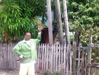 Pradeep Gulab points to the rotten pole at centre