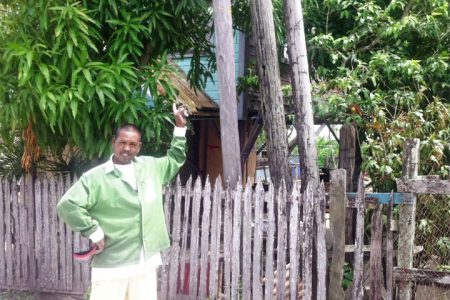 Pradeep Gulab points to the rotten pole at centre