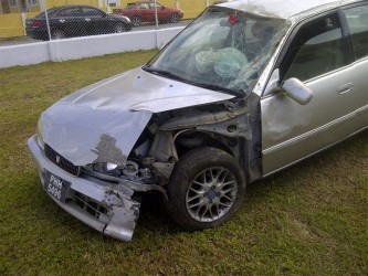 John Teixeira’s crashed car in the compound of the Diamond Police Station