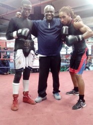 Clive Atwell (left) poses for a photo after his sparring session at the Gleason’s Gym recently.  