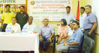 Minister Frank Anthony with members of the Guyana Floodlight Softball Cricket Association at a meeting recently. 