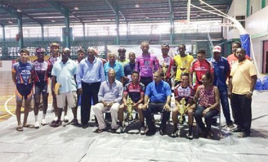 The prize winners for the 32nd annual NSC Independence Three-Stage road race posing with their spoils at the presentation ceremony which was held at the Cliff Anderson Sports Hall (Orlando Charles photo). 