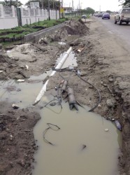 A section of the Guyana Telephone & Telegraph Company’s (GT&T) cables which are reportedly hindering the US$20 million road project for the East Bank Demerara road. 