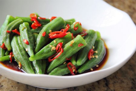 Steamed Okra dressed with soy sauce (Photo by Cynthia Nelson)