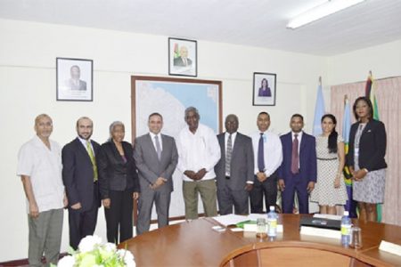 Public Works minister Robeson Benn with the Guyana/UAE delegation negotiating the air service agreement between the two countries. 