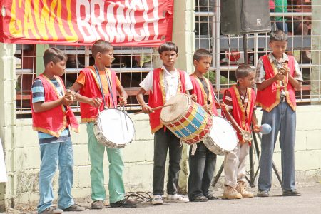 These youngsters provided musical accompaniment yesterday in the National Park for the workers’ rally.