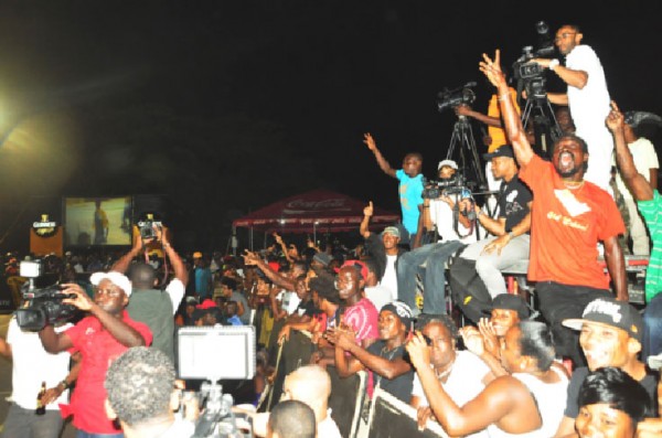 A section of the Tiger Bay faithful celebrating their team’ triumph Sunday night. (Orlando Charles photo) 