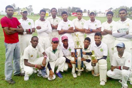 The winning West Demerara side with manager Sudesh Persaud standing to the far left.
