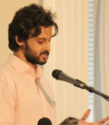 Rahul Bhattacharya at a Moray House Trust reading on May 13th (Arian Browne photo)