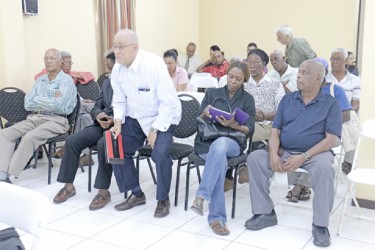 Key witness, former Guyana Defence Force Chief of Staff Norman McLean rising to enter the witness stand during yesterday’s proceedings.