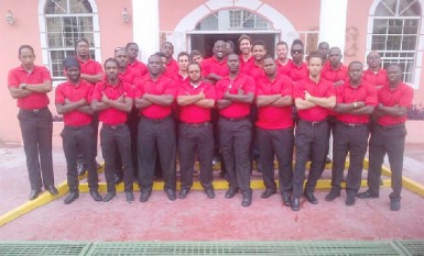 Trinidad and Tobago 15s rugby squad pose for a photo after arriving yesterday.  