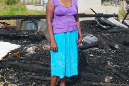 Seeta Persaud standing amid the remains of her house