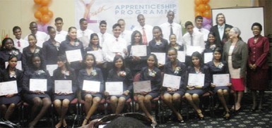 Graduates of the RBL Youth Link Apprenticeship Programme 2013/2014 with Managing Director John Alves and other senior employees Head table of RBL Youth Link Apprenticeship Programme Graduating Ceremony From left: Chairperson, Anita Mohabeer, Manager  - Human Resources; Allison McLean King, Officer-in-Charge, Diamond Branch; Juan Edghill, Minister within the Ministry of Finance; John ALves, Managing Director and Thashela Persaud, Officer-in-Charge, Centralised Securities Unit.