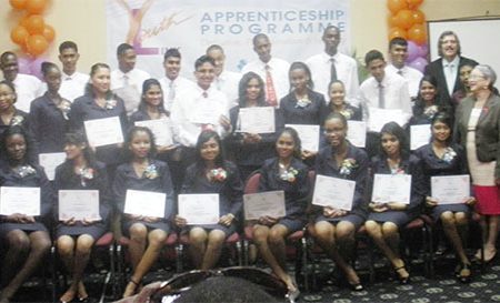 Graduates of the RBL Youth Link Apprenticeship Programme 2013/2014 with Managing Director John Alves and other senior employees
Head table of RBL Youth Link Apprenticeship Programme Graduating Ceremony
From left: Chairperson, Anita Mohabeer, Manager  - Human Resources; Allison McLean King, Officer-in-Charge, Diamond Branch; Juan Edghill, Minister within the Ministry of Finance; John ALves, Managing Director and Thashela Persaud, Officer-in-Charge, Centralised Securities Unit.