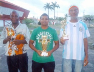  Khemraj Pooranmall, centre is flanked by the second and third placed winners Mark Braithwaite and Michael Francis right.