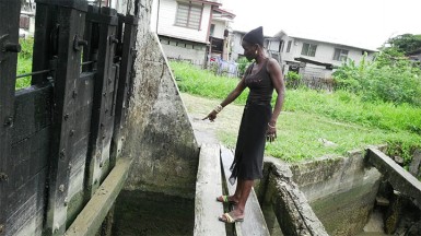 Tevon Niles’ grandmother pointing at the spot near the koker where he was found.