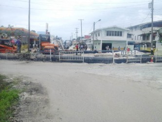 A worksite at Camp and New Market streets yesterday afternoon. 