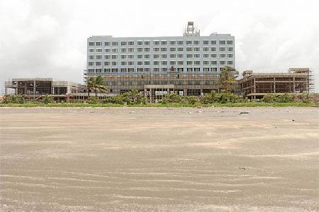 The still to be completed Marriott Hotel (Stabroek News file photo)
