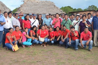 Minister of Amerindian Affairs, Pauline Sukhai (standing at centre) with some of the Toshaos of Region Nine communities and Community Support Officers (GINA photo)