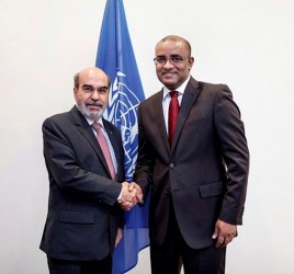 FAO Director General Jose Graziano Da Silva (left) meeting Dr. Bharrat Jagdeo (Photo via GINA)