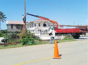  GPL crews effecting repairs on the Corentyne yesterday.