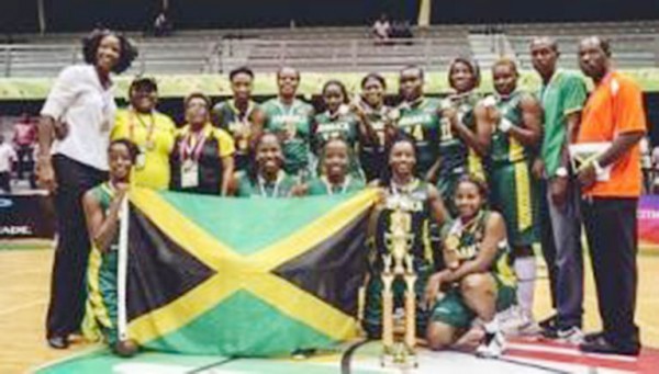 The winning Jamaica team pose with their trophy after beating Dominican Republic in the final. (Photo courtesy Fiba Americas) 