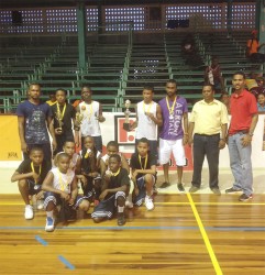 U-14 champs, Kwakwani Secondary displaying their haul following their close win over Marian Academy   