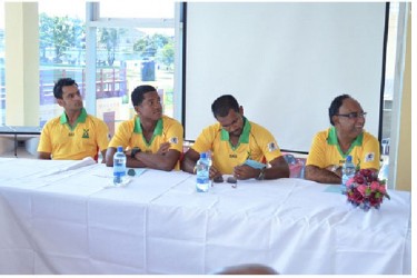 From left: Former Pakistan Captain, Mohammad Hafeez, and Guyana’s senior cricket team captain, Leon Johnson, West Indies test match, Amazon Warriors captain Denesh Ramdin and Omar Khan, Operations Manager, CPL OPCO at the seminar. (GINA photo) 