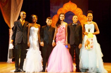 The Mr and Miss Guyana Talented Teen 2014 finalists: From left: Mr Guyana Talented Teen 2014 Delroy Walcott, Akeila Dey, Mikel Andrews, Miss Guyana Talented Teen Reesa Sooklall, Daniel Ifill and Breana Nicholas