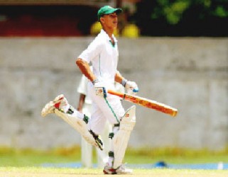 Tagenarine Chanderpaul scored the first half century of this year’s tournament during his innings against the Leeward Islands yesterday at the Providence National Stadium. 