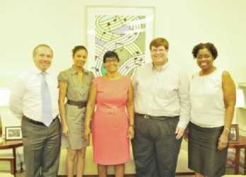 Annette Jaundoo (centre) with Chargé d’Affaires of the US Embassy, Bryan Hunt (second from right) and other officials. (US Embassy photo) 